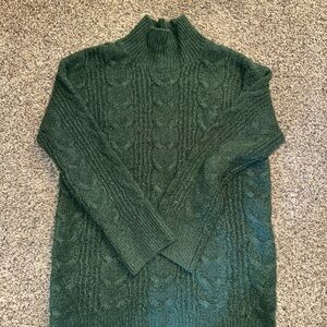 Knox Rose Forest Green Cable Knit Mock Neck Sweater